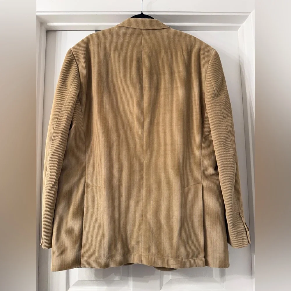 Alan Flusser Corduroy Blazer Jacket 46L Tan Camel Ticket‎ Pocket Academia